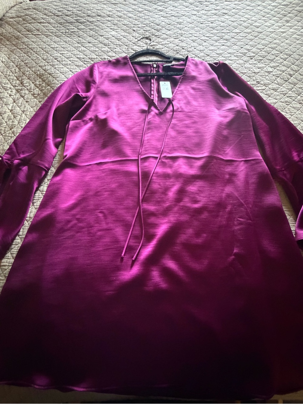 Express Long-Sleeve V-Neck Dress in Magenta